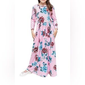 Girls Floral Pink Maxi Dress with pockets